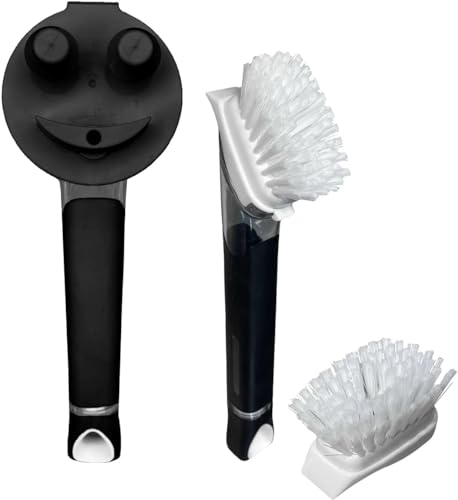 The Original Smiling Handle with Soap Dispensing for Scrub Daddy Sponges & Scrub Moji Sponges with Smilyeez Smile Caddy & Dishwand with 2 Scrub Brushes (Black) - style: Black with Brush Dishwand