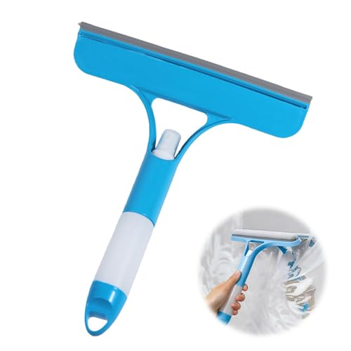 3 in 1 Window Cleaning Scraper with Sprayer, All-Purpose Squeegee for Shower Glass, Car Windows, Mirrors & Home, Window Cleaner Tool with Built-in Spray Bottle (Blue)