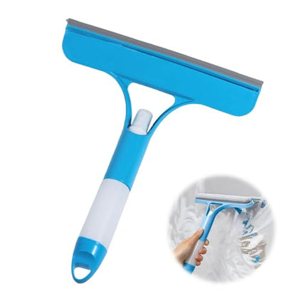 3 in 1 Window Cleaning Scraper with Sprayer, All-Purpose Squeegee for Shower Glass, Car Windows, Mirrors & Home, Window Cleaner Tool with Built-in Spray Bottle (Blue)