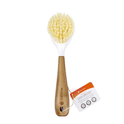 Full Circle Daily Dish Brush-Bamboo Handle Dish Brush–Sustainable Kitchen Cleaning with Tough Bristles-Natural Dish Scrubber,Nonstick & Cast Iron Cleaner-Long Handle Brush for Dishes,Pots,and Pans - color: White