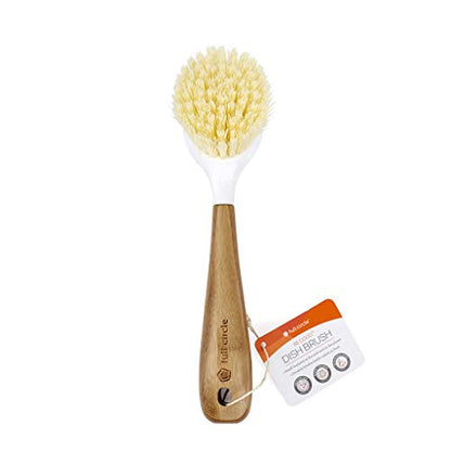 Full Circle Daily Dish Brush-Bamboo Handle Dish Brush–Sustainable Kitchen Cleaning with Tough Bristles-Natural Dish Scrubber,Nonstick & Cast Iron Cleaner-Long Handle Brush for Dishes,Pots,and Pans - color: White