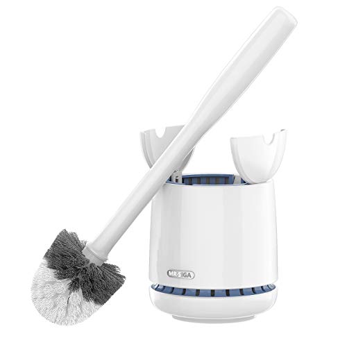 MR.SIGA Toilet Bowl Brush and Holder, Premium Quality, with Solid Handle and Durable Bristles for Bathroom Cleaning, White, 1 Pack - color: White, size: One Size