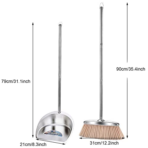 Broom and Dustpan Set with Long Handle, Upright Stainless Steel Dustpan and Broom Combo, Heavy Duty Dust Pans with Broom for Home Kitchen Office Lobby Floor,Khaki - color: Khaki