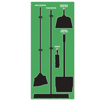 Clean & Sweep 5S Shadow Board/Wall Mount Broom Holder, 68" x 30" Board, 5S Cleaning Station - Board Only, Tools Sold Separately, Made in The USA by AccuformNMC, Green/Black, PSB114GNBK - color: Green/Black