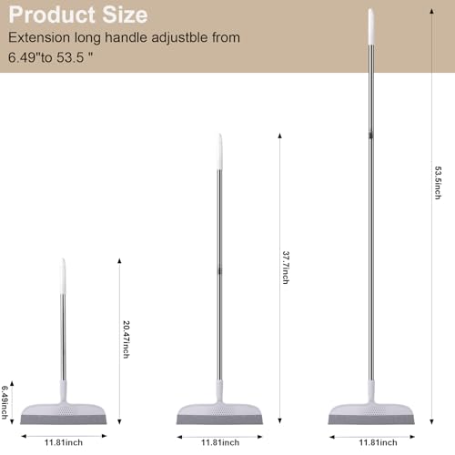 PRATIQUE 53.5-Inch White Rubber Broom Squeegee with 180 Rotating Head, Long Handle Multifunction Scraping Silicone Broom Floor Sweeper, Pet Hair Remover, Window, Mirrors, Tile Cleaning