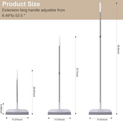 PRATIQUE 53.5-Inch White Rubber Broom Squeegee with 180 Rotating Head, Long Handle Multifunction Scraping Silicone Broom Floor Sweeper, Pet Hair Remover, Window, Mirrors, Tile Cleaning