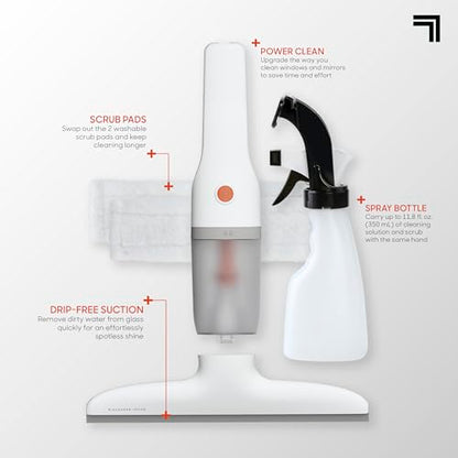 Sharper Image® 2-in-1 Window Vacuum Cleaner Kit – Cordless Squeegee, Spray Bottle, 11" Blade, 2 Washable Microfiber Pads| Cleaning Supplies Tool Set| Glass, Mirrors, Shower, Windows, Car Windshield