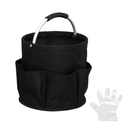 Foldable Cleaning Caddy Bag, Cleaning Supplies Organizer, Portable Multifunctional Cleaning Bucket Caddy with Handle for Household Outdoor Storage(Black)