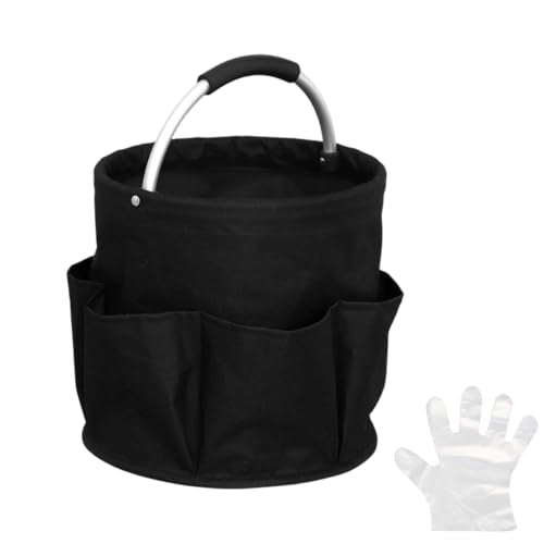 Foldable Cleaning Caddy Bag, Cleaning Supplies Organizer, Portable Multifunctional Cleaning Bucket Caddy with Handle for Household Outdoor Storage(Black)