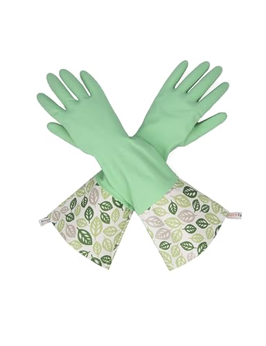 GLOVELY HANDS Water-Resistant Latex Cleaning Gloves, Soft Cotton-Feel Lining, Non-Slip Grip, Long Cuff, Medium (1 PAIR) - color: Green