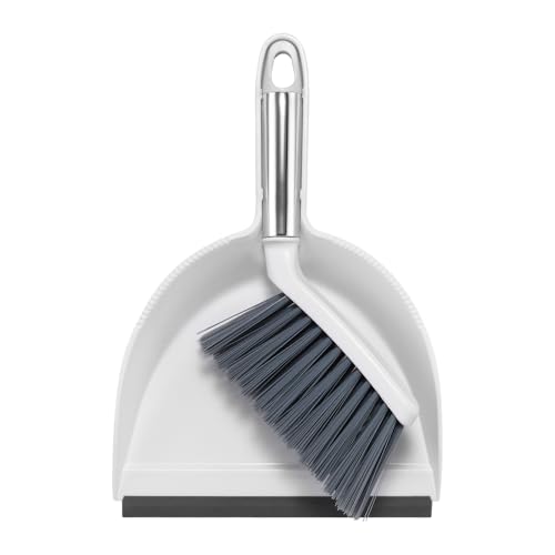 NACENA Mini Broom and Dustpan Set, Small Dust Pan and Brush Set with Handle Dustpan Teeth for Cleaning Hair Suitable for Office Desks Drawers Sofas Outdoor Camping, White & Gray - color: Grey & White, size: 1 Pack