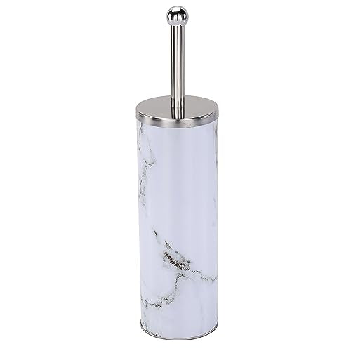 Zahari Home Marble Toilet Bowl Brush and Holder, White, Metal - color: White