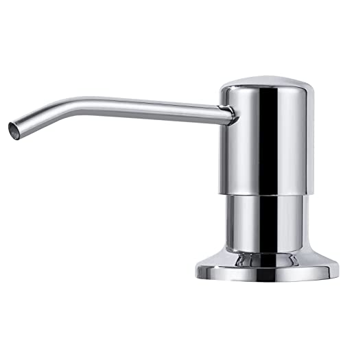 Built in Soap Dispenser for Kitchen Sink Chrome Stainless Steel Pump Head, Counter Soap Dispenser Refill from Top with 17 Ounce PE Bottle - color: Chrome