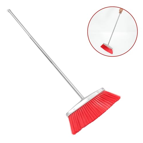 Wide Angle Stainless Steel Household Broom with Long Handle Large Outdoor Sweeping Floor Broom for Lawn and Kitchen Cleaning Heavy Duty for Home Use