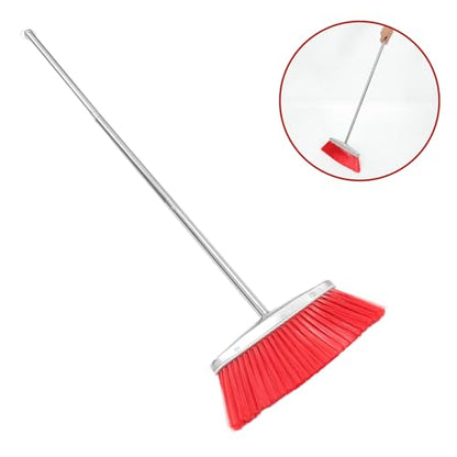 Wide Angle Stainless Steel Household Broom with Long Handle Large Outdoor Sweeping Floor Broom for Lawn and Kitchen Cleaning Heavy Duty for Home Use
