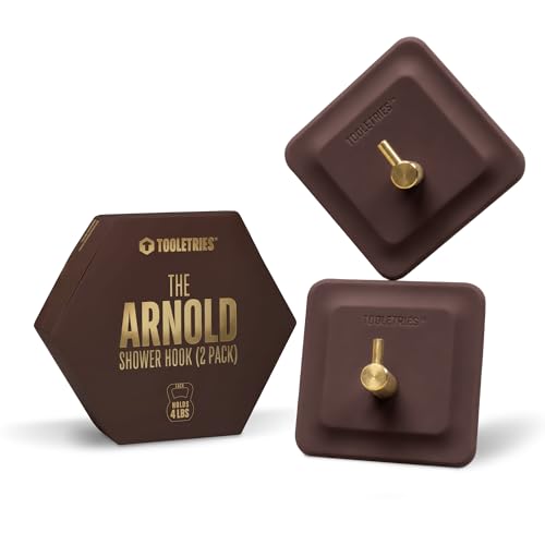 TOOLETRIES Arnold Silicone Shower Hook 2 Pack, Adhesive Hooks for Inside Shower, Waterproof Bathroom Organizer for Scrubbers, Loofahs, Towels & Bathroom Accessories, Removable & Reusable - Chocolate - color: Chocolate