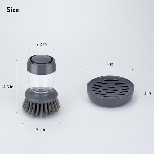 DAPOWER Dish Brush with Soap Dispenser, Kitchen Scrub Brush for Dishes Pots Pans Sink Cleaning, Dish Scrubber with Holder Set (Grey Handle & Nylon Bristles) - color: Grey Handle & Nylon Bristles