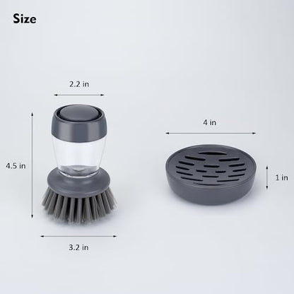 DAPOWER Dish Brush with Soap Dispenser, Kitchen Scrub Brush for Dishes Pots Pans Sink Cleaning, Dish Scrubber with Holder Set (Grey Handle & Nylon Bristles) - color: Grey Handle & Nylon Bristles