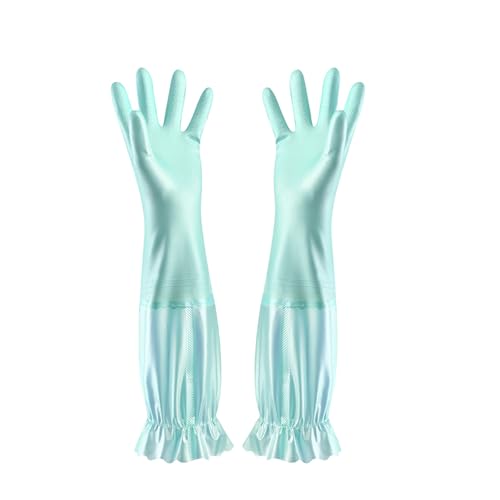 RARITYUS Household Kitchen Cleaning Gloves Waterproof Cotton Lined Dishwashing Non-Slip Long Cuff Gloves - color: Blue (Length 20.5'')