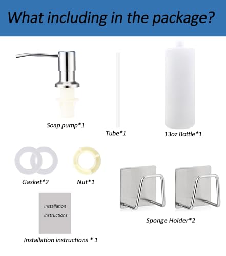 Sink Soap Dispenser Pump with 2 Sponge Holders, Curovtrp Soap Dispenser for Kitchen Sink Stainless Steel Pump Head (Plastic Built in) Refill from The Top, 12OZ Soap Bottle, Chrome - color: Chrome, size: Bottle