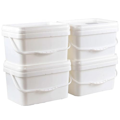 Readsky 3 Gallon Small Rectangular Plastic Food Bucket with Lid, 4 Packs Lidded Storage Buckets with Handle, White