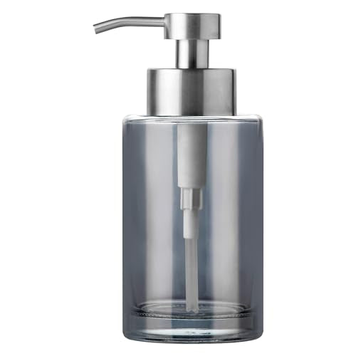 Enra Thick Glass Soap Dispenser with Stainless Steel Pump, 12oz Bathroom & Kitchen (Silver) - color: Silver/Liquid Type