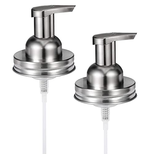 Amolliar Mason Jar Foaming Soap Dispenser Pump Lids, Rustproof Stainless Steel Lid Plastic Pump for Regular Mouth Mason Jar, Kitchen Bathroom Farmhouse Decor, Waterproof Stickers, Brushed Nickel 2Pack - color: Brushed Nickel, size: 2 Pack