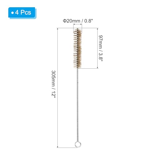 PATIKIL 12" Wire Tube Brush, 4Pcs 0.8" Diameter Brass Wire Tube Brush Pipe Cleaning Supplies for Auto Parts, Bottles, Tubes, Brass Tone - size: 0.8"