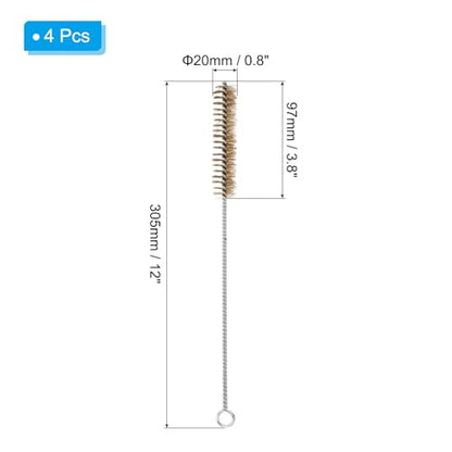 PATIKIL 12" Wire Tube Brush, 4Pcs 0.8" Diameter Brass Wire Tube Brush Pipe Cleaning Supplies for Auto Parts, Bottles, Tubes, Brass Tone - size: 0.8"