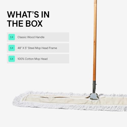 Commercial Dust Mop & Floor Sweeper, 48 in. Dust Mop for Hardwood Floors, Cotton Mop Head, Wooden Broom Handle, Industrial Dry Mop for Floor Cleaning & Janitorial Supplies - size: 48 X 5 Inch
