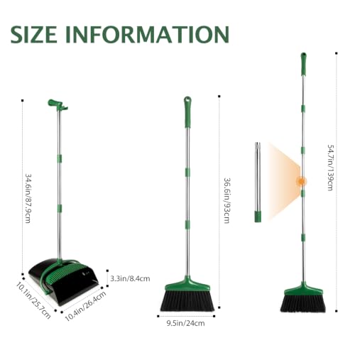 Broom and Dustpan Set with Long Handle, Light Weight Stainless Steel Poles Stand Upright Dustpans with Broom Combo for Home Kitchen Office Pet Dog Hair, 1-Pack(Black Green) - color: Black Green