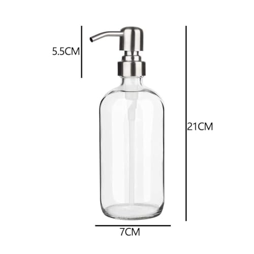 17 Ounce/ 500 ML Clear Glass Soap Dispenser with Stainless Steel Pump Refillable Liquid Hand Soap Dispenser Lotion Round Bottle Container for Kitchen, Bathroom, 1 Pack