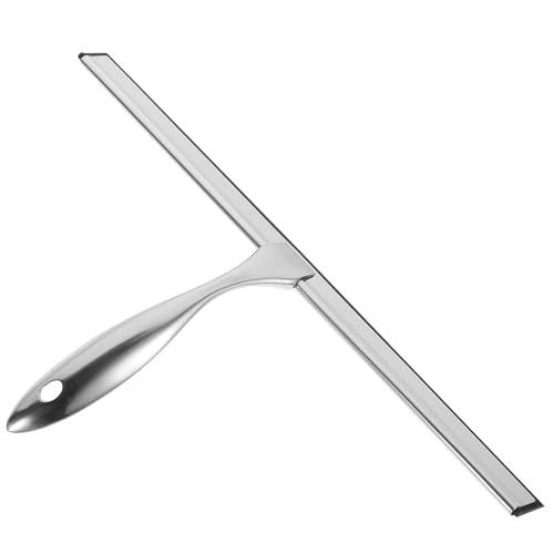 Glass Door Squeegee 14-inch Stainless Steel Shower Squeegee with Nail-Free Adhesive Hook Window Cleaning Tool for Bathroom and Car Windows