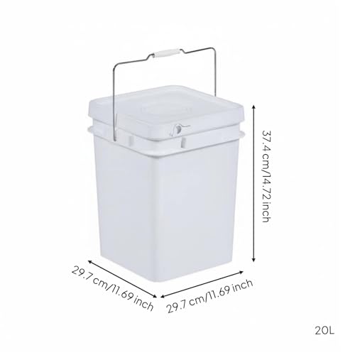 Qianly Square Bucket with Lid Versatile Use Square Bucket with Lid Fall Resistant Stackable Bin for Warehouse, Kitchen, Garage, White, 20L Iron Handle - color: White, size: 20L Iron Handle