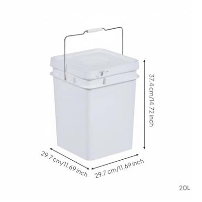 Qianly Square Bucket with Lid Versatile Use Square Bucket with Lid Fall Resistant Stackable Bin for Warehouse, Kitchen, Garage, White, 20L Iron Handle - color: White, size: 20L Iron Handle