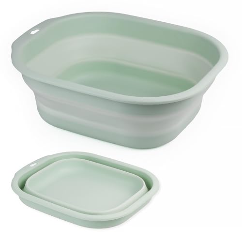 Collapsible Wash Basin Set of 2, Foldable Small Medium Size Wash Basin, Portable Plastic Basins for Laundry, Bottles, Travel, Camping (Green) - color: Green