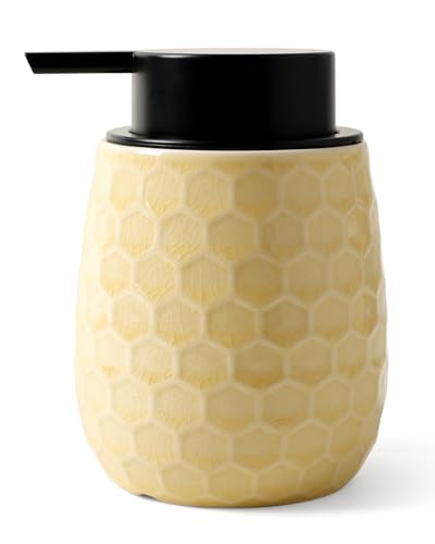 Soap Dispenser, 12OZ Ceramic Liquid Ice Crack Yellow Hand Soap Dispenser with Honeycomb Design for Kitchen or Bathroom, Refillable Dish Lotion Dispenser, ANTIS'S HOME - color: Ice Crack Yellow, size: Liquid