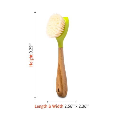 Full Circle Daily Dish Brush-Bamboo Handle Dish Brush–Sustainable Kitchen Cleaning with Tough Bristles-Natural Dish Scrubber, Nonstick & Cast Iron Cleaner-Long Handle Brush for Dishes, Pots, and Pans - color: Green