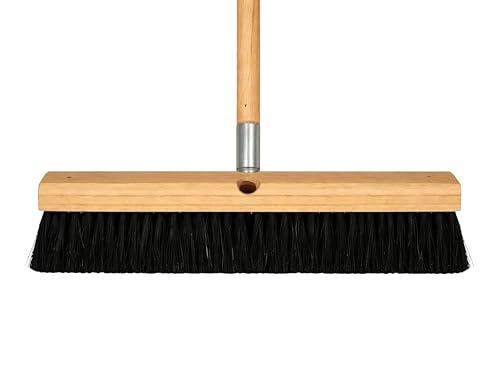 Bon Floor Broom 18 in. with 3 in. Black Horsehair Bristles and 5 ft. Wood Handle for Dry Sweeping Smooth Floors