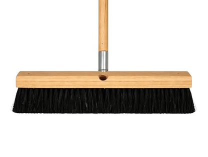 Bon Floor Broom 18 in. with 3 in. Black Horsehair Bristles and 5 ft. Wood Handle for Dry Sweeping Smooth Floors
