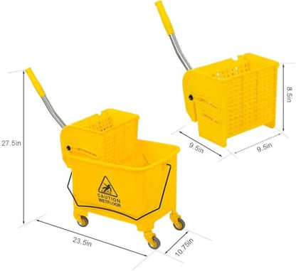 Industrial Mop Bucket with Wringer, Basics Side Press 5.28 Gallon Commercial Mop Bucket with Wheels Yellow Color Combo Bucket for Home Cleaning (Yellow)