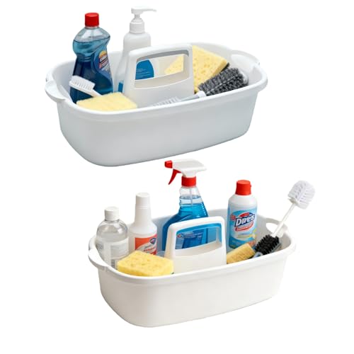 2 Pack Large Cleaning Caddy Portable Shower Basket Supply Organizer with Handle,Plastic Bucket Tool Storage,for Bathroom,Bedroom,Kitchen,Under Sink Storage (White) - color: White