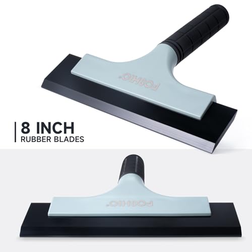FOSHIO All-Purpose Car Window Squeegee, 2 Pack 8 inch Double Edge Squeegee Blades with Non-Slip Long Handle Car Squeegee for Window Cleaning, Windshield, Tile, Mirror, Shower Squeegee for Shower Doors