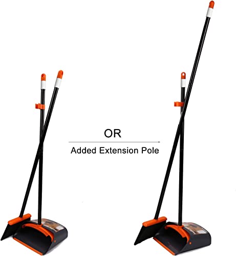 TreeLen Broom and Dustpan Set with 52" Long Handle for Home Kitchen Room Office Lobby Floor Use Upright Stand Up Stand Up Broom with Dustpan Combo - color: A Orange Broom and Dustpan