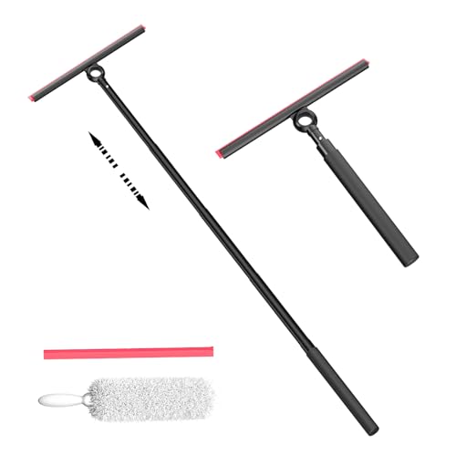 Shower Squeegee for Glass Doors, Window Squeegee for Home,Squeegee with Telescopic Extension Pole,Professional Window Cleaning Tool, Black, for Mirror, Glass, Ceramic Tile