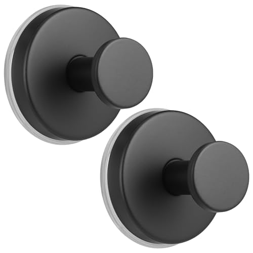 Large 15lb Suction Cup Hooks for Shower, No-Drill Bathroom Towel Hooks for Robes, Loofah, Removable Mountable on Glass, Tile, Mirrors, Smooth Non-Porous Surfaces (2, Matte Black) - color: Matte Black