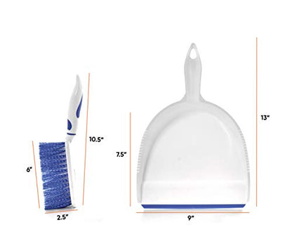 Dustpan and Brush Set, Hand Broom with Ergonomic Grip Handle - Rubber Edge for Easy Dirt Pickup, Durable Material - Grey & Blue Hand Brush by Superio, 2-Pack - color: Blue & Grey