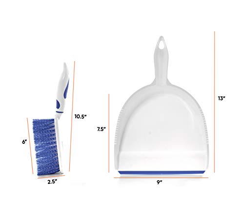 Dustpan and Brush Set, Hand Broom with Ergonomic Grip Handle - Rubber Edge for Easy Dirt Pickup, Durable Material - Grey & Blue Hand Brush by Superio, 2-Pack (Blue, 2-Pack) - color: Blue, 2-pack