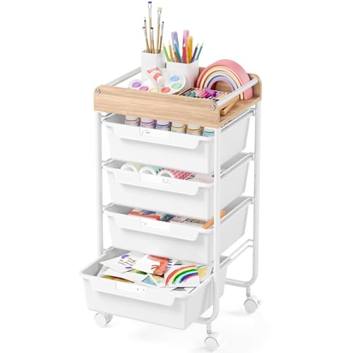 APEXCHASER Utility Cart with 4 Drawers,Rolling Storage Cart for Crafters Artists Kids Teacher Student Storage Arts Crafts & Sewing Study Supplies in Craft Room Dorm Classroom Kids Room-White - color: White, size: 4-Drawers