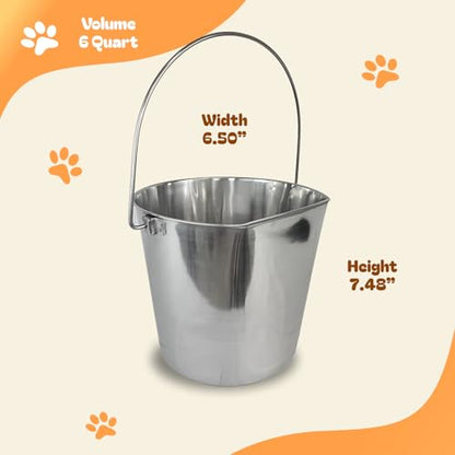 Advance PET Products 6 Quart Heavy Duty Stainless Steel Flat Side Bucket | Durable Food & Water Pail for Dogs, Cats, Kennels, Cages and Critter Crates | Multi-Purpose Bucket - size: 6 Quart - Not Hooked